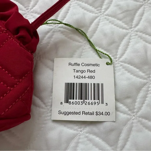 NWT Vera Bradley Ruffle Cosmetic Makeup Bag - Tango Red - Picture 7 of 8